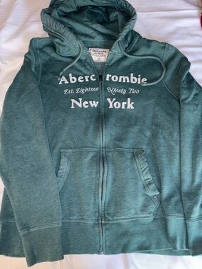 VINTAGE Y2K Abercrombie & Fitch Teal Zip-Up Hoodie - New York Logo